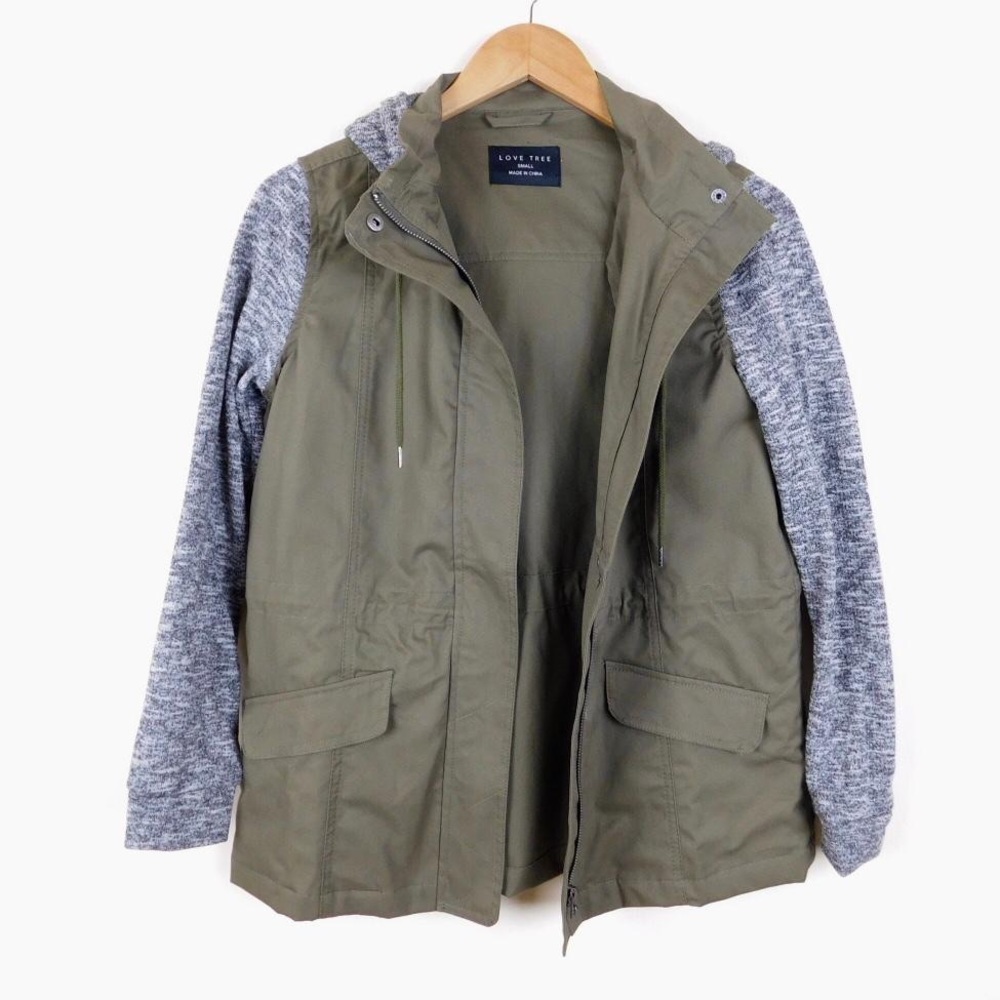 Olive hoodie grey trim jacket - Picture 5 of 8